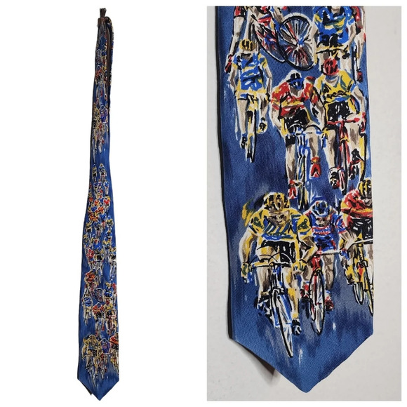 Lands' End Silk Cyclist Blue Tie. - Picture 1 of 6